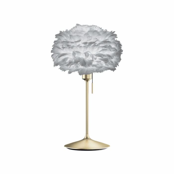 UMAGE Eos Evia Mini Bordlampe – Lysegrå – inkl. Santé Bordfod i Børstet Messing