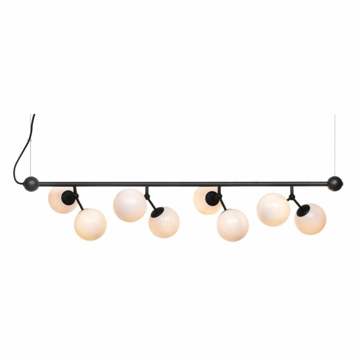 Halo Design Atom langbordspendel i opal glas og sort – moderne design med unikt lysudtryk