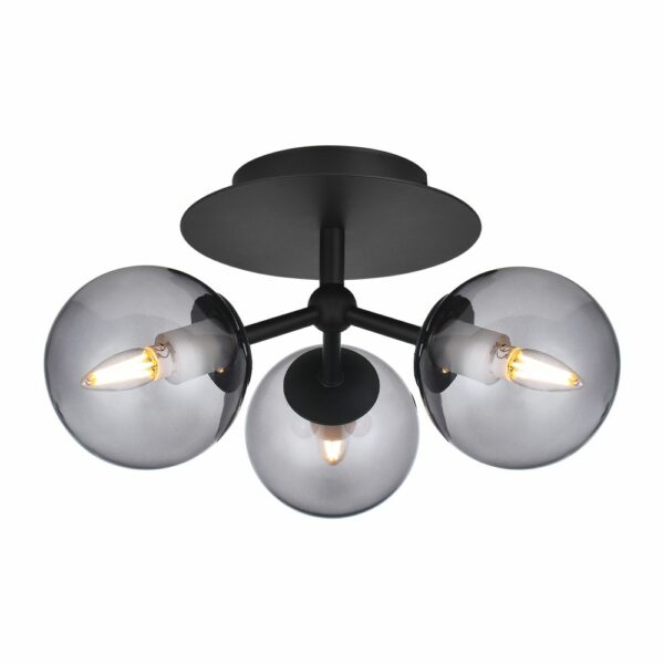 Halo Design Atom Trio loftslampe Ø26 cm i smoke glas og sort metal
