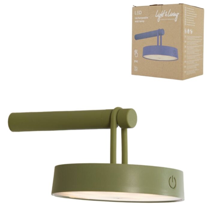 Light & Living væglampe Toliara LED Genopladelig Olive Green 19 cm