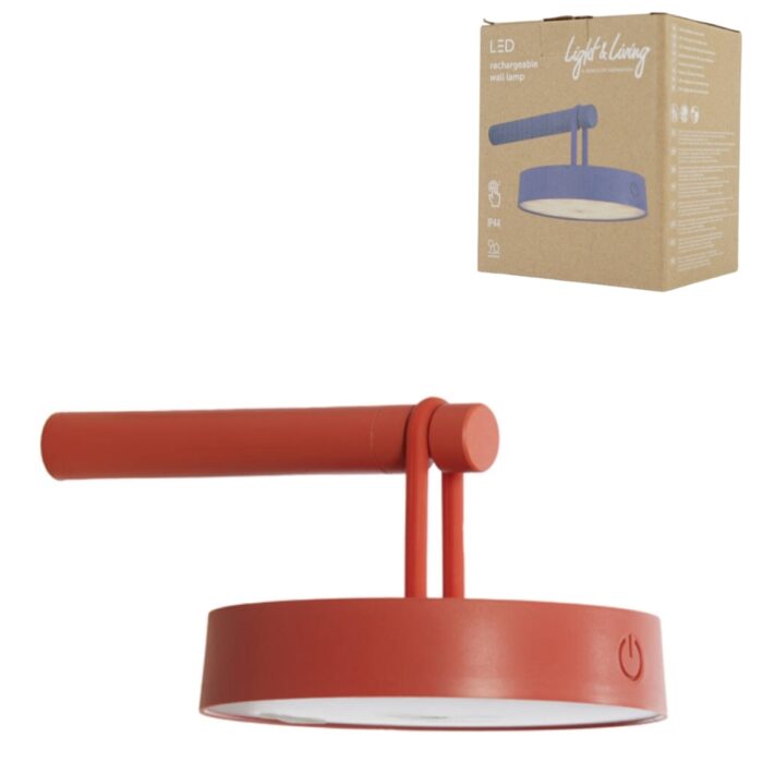 Light & Living væglampe Toliara LED Genopladelig Rød 19 cm
