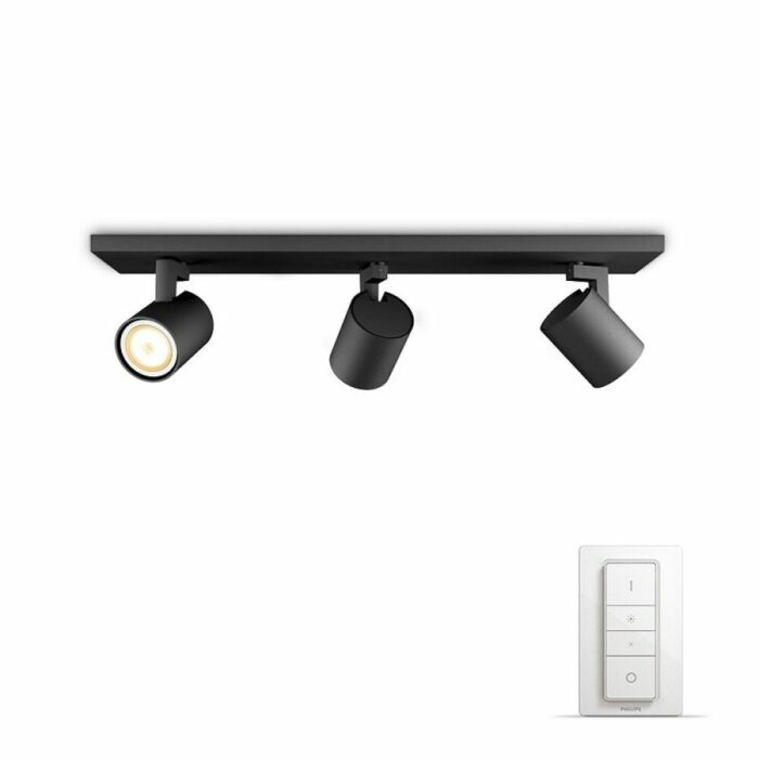 Philips Hue Runner 3-Spot - Sort - med Dimmer Switch