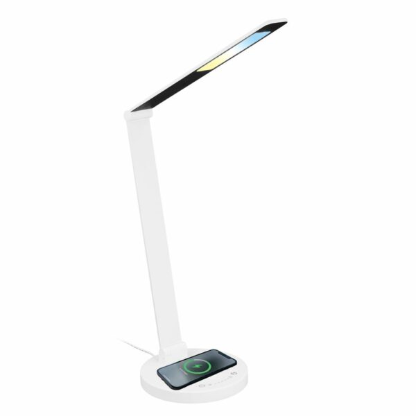 Briloner Cuma LED skrivebordslampe – hvid, dæmpbar med trådløs induktiv opladning
