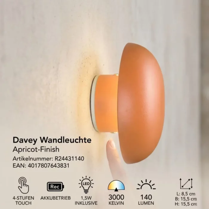Trio Reality Davey Væglampe Akku Orange