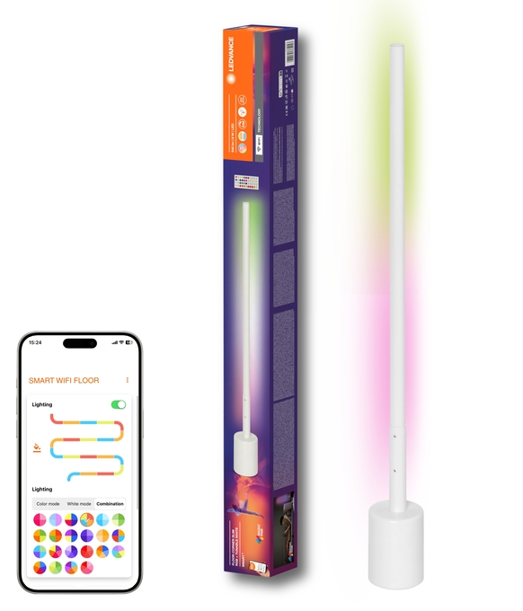 LEDVANCE SMART+ WiFi Corner Slim gulvlampe hvid – RGB, justerbar hvid, app og fjernbetjening